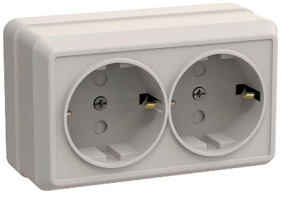 Розетка 2-м ОП Октава 16А РСш22-3-ОКм защ. шторки с заземл. IP20 крем. ИЭК ERO24-K33-16-DC