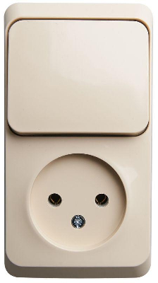 Блок ОП Этюд (1-м розетка без заземл. + 1-кл. выкл.) крем. SchE BPA16-204K