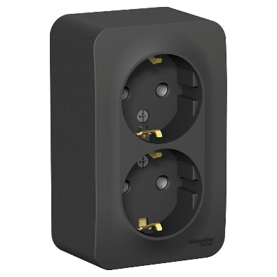 Розетка 2-м ОП BLANCA 16А 250В без шторок c заземл. изол. пласт. антрацит SchE BLNRA010216