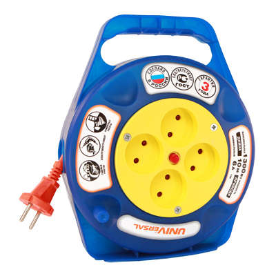 Удлинитель 4х10м без заземл. 6А IP20 У6-015 термо ПВС 2х0.75 в закрытом корпусе защ. шторки UNIVersal 9633900