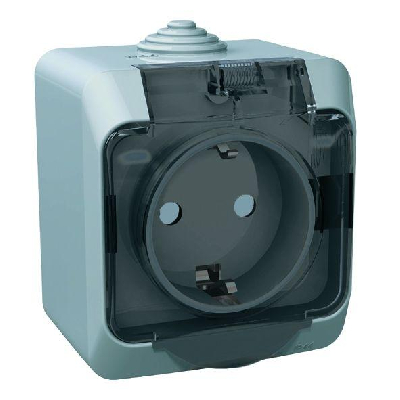Розетка 1-м ОП Этюд 16А с защ. крышкой защ. шторки с заземл. IP44 сер. SchE PA16-044C