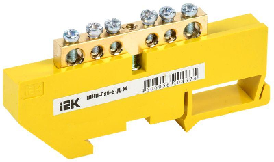 Шина PE "земля" на DIN-изоляторе ШНИ-6х9-6-Д-Ж ИЭК YNN10-69-6D-K05
