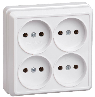 Розетка 4-м ОП Октава 10А IP20 без заземл. бел. ИЭК ERO40-K01-10-DC