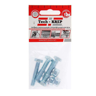 Болт М8х30 с шестигранной головкой цинк. с гайк. и шайб. DIN 933 (уп.4шт) класс прочности 8.8. пакет Tech-Krep 112722