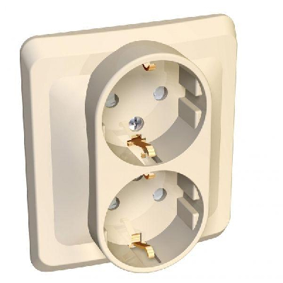 Розетка 2-м СП Этюд 16А защ. шторки с заземл. крем. SchE PC16-008K
