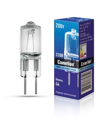 Лампа галогенная JD 20Вт капсула g4 2850К 240В g4 Camelion 10405