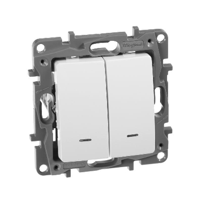 Механизм переключателя 2-кл. СП Etika Plus 10АX с подсветкой безвинт. зажимы бел. Leg 672216