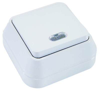 Выключатель проходной 1-кл. ОП 10А IP20 с подсветкой бел. Makel 45125