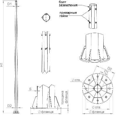 Опора ОГСФ-0.4-10.0 верх 100 гор. цинк Пересвет В00000502