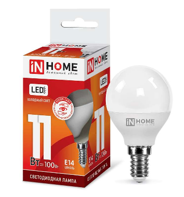 Лампа светодиодная LED-ШАР-VC 11Вт 230В E14 6500К 820лм IN HOME 4690612024929
