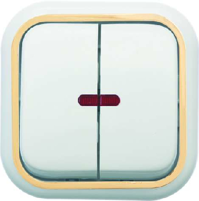 Выключатель 2-кл. ОП Валентина  10А IP20 7637 с индик. бел./зол. Кунцево 7637