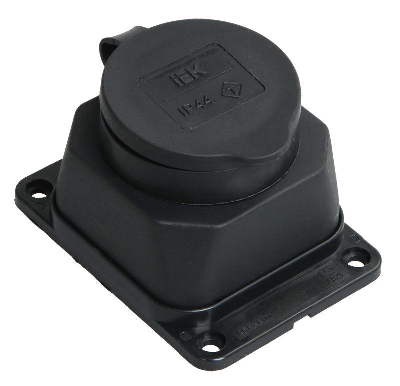 Розетка 1-м Омега РБ13-1-0м с защ. крышкой настен. с заземл. IP44 черн. каучук ИЭК PKR11-016-2-K02