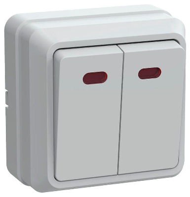 Выключатель 2-кл. ОП ОКТАВА с инд. 10А IP20 ВС20-2-1-ОБ бел. ИЭК EVO21-K01-10-DC