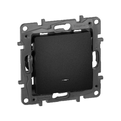 Механизм переключателя 1-кл. СП Etika Plus 10АX с подсветкой безвинт. зажимы антрацит Leg 672615