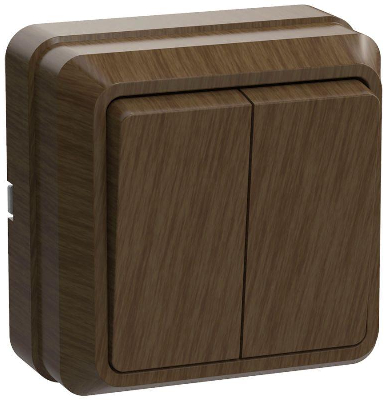 Выключатель 2-кл. ОП ОКТАВА 10А IP20 откр. уст. дуб ИЭК EVO20-K04-10-DC