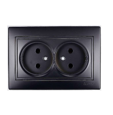Розетка 2-м СП Мира 16А IP20 без заземл. керам. черн. бархат LEZARD 701-4242-128