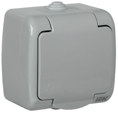 Розетка 1-м ОП AQUATIC 16А IP54 РСш12-2-А с защ. крышкой с заземл. ИЭК ERA12-K03-16-54