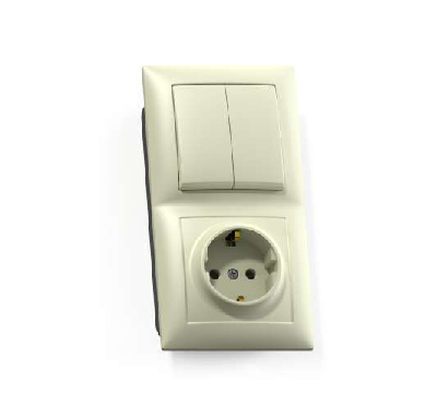 Блок СП БКВР-412 Селена (2-кл. выкл. + розетка с заземл.) сл. кость Кунцево 8177