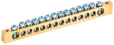 Шина PEN "земля-ноль" 8х12мм 14/2 (14групп/крепеж по краям) ИЭК YNN21-14-100