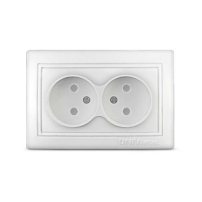 Розетка 2-м СП Севиль 16А IP22 защ. шторки без заземл. бел. Universal С0048