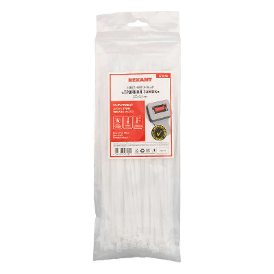 Хомут кабельный 3.6х250 тройной замок нейл. бел. (уп.100шт) Rexant 67-0250