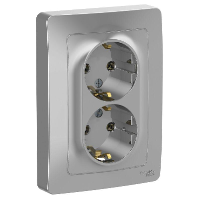 Розетка 2-м СП BLANCA 16А 250В без шторок с заземл. алюм. SchE BLNRS001023