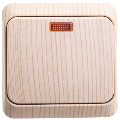 Выключатель 1-кл. ОП Этюд Дача 10А IP20 с индик. сосна SchE BA10-005D