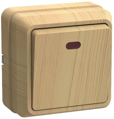 Выключатель 1-кл. ОП ОКТАВА 10А IP20 с индик. сосна ИЭК EVO11-K03-10-DC