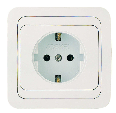Розетка 1-м СП Mimoza 16А IP20 с заземл. бел./бел. пластик. основание Makel 12028