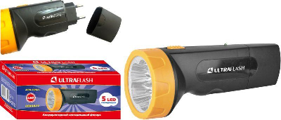 Фонарь LED 3827 (аккум. 220В черн./жел. 5 LED SLA пласт. коробка) Ultraflash 11241
