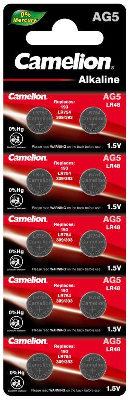 Элемент питания алкалиновый "таблетка" G 5 Mercury Free AG5-BP0%Hg 393A/LR754/193 BL-10 (блист.10шт) Camelion 12813