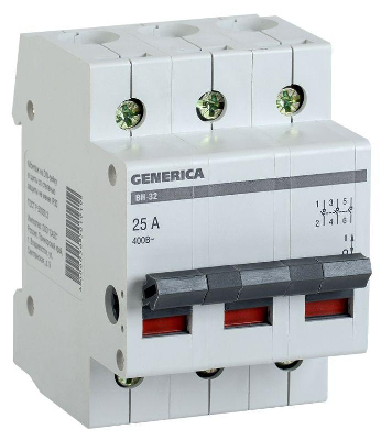 Выключатель нагрузки (мини-рубильник) 3п ВН-32 25А GENERICA ИЭК MNV15-3-025