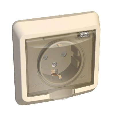 Розетка 1-м СП Этюд защ. шторки с заземл. IP44 крем. SchE PC16-044K