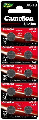 Элемент питания алкалиновый "таблетка" G10 Mercury Free AG10-BP0%Hg 389A/LR1130/189 BL-10 (блист.10шт) Camelion 12818
