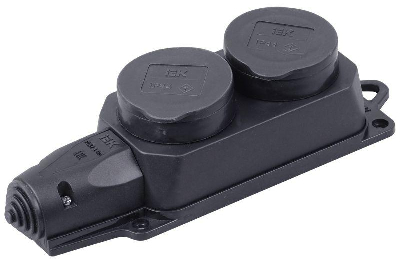 Розетка (колодка) 2-м Омега РБ32-1-0м с защ. крышкой IP44 каучук ИЭК PKR62-016-2-K02