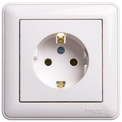 Розетка 1-м W59 16А без защ. шторок с заземл. бел. SchE RS16-154-18