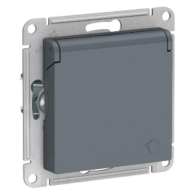 Механизм розетки 1-м СП ATLAS DESIGN с заземл. защ. шторки с крышкой 16А IP20 грифель SchE ATN000746