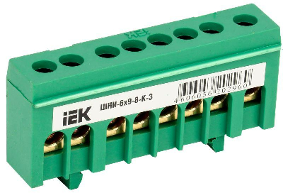 Шина PE "земля" в корп. изол. на DIN-рейку ШНИ-6х9-8-К-З зел. ИЭК YNN10-69-8KD-K06