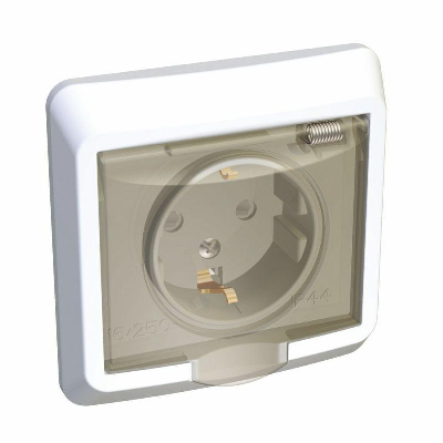 Розетка 1-м СП Этюд защ. шторки с заземл. IP44 бел. SchE PC16-044B