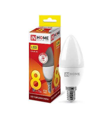 Лампа светодиодная LED-СВЕЧА-VC 8Вт 230В E14 3000К 600Лм IN HOME 4690612020426