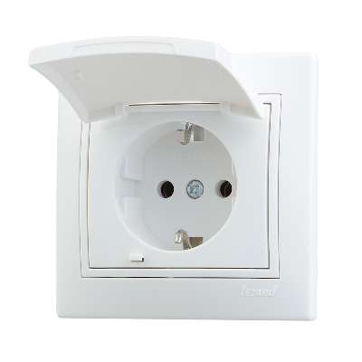 Розетка 1-м СП Мира с защ. крышкой керам. с заземл. бел./бел. Lezard 701-0202-123