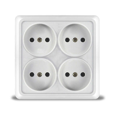 Розетка 4-м ОП Олимп без заземл. квадрат бел. UNIVersal 1164