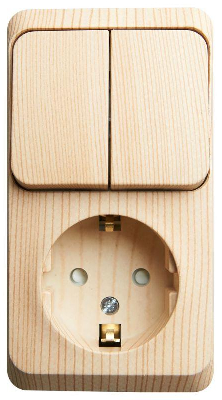 Блок ОП Этюд (1-м розетка с заземл. защ. шторки + 2-кл. выкл.) сосна SchE BPA16-202D