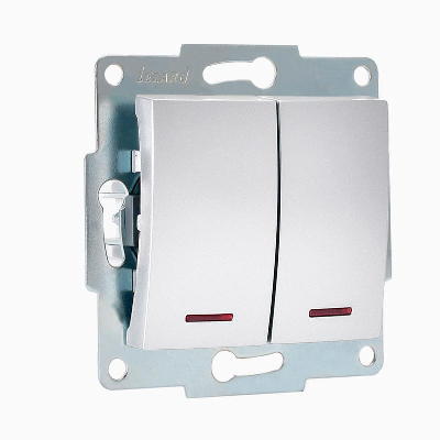 Механизм выключателя 2-кл. 1п СП Karina 10А IP20 с подсветкой мат. серебр. LEZARD 707-4388-112