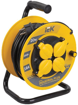 Удлинитель на катушке 4х20м с заземл. 16А IP44 УК20 "Industrial plus" с термозащ. 3х1.5 ИЭК WKP15-16-04-20-44