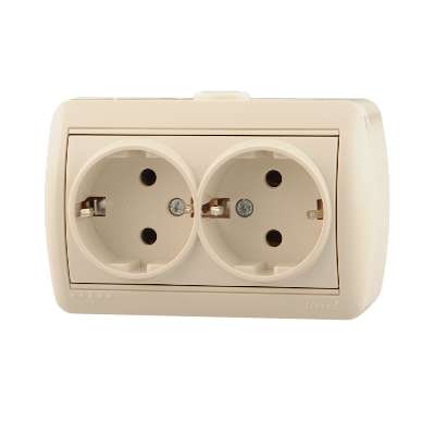 Розетка 2-м ОП Ната керам. с заземл. крем. Lezard 710-0300-127