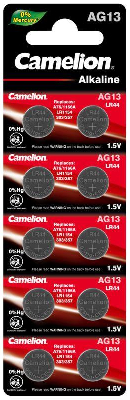 Элемент питания алкалиновый "таблетка" G13 Mercury Free AG13-BP0%Hg 357A/LR44/A76 BL-10 (блист.10шт) Camelion 12821