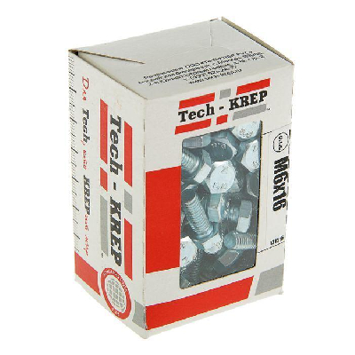 Болт М6х16 с шестигранной головкой цинк. DIN 933 (уп.100шт) класс прочности 8.8. коробка Tech-Krep 105200