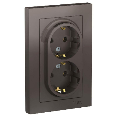Розетка 2-м ATLAS DESIGN с заземл. 16А в сборе мокко SchE ATN000624