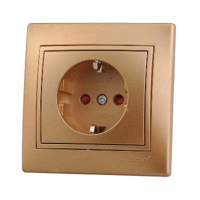 Розетка 1-м СП Мира защ. шторки с заземл. метал. зол. Lezard 701-1313-124